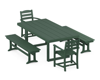 POLYWOOD La Casa Café 5-Piece Dining Set with Benches - 39" x 78" Table in Green