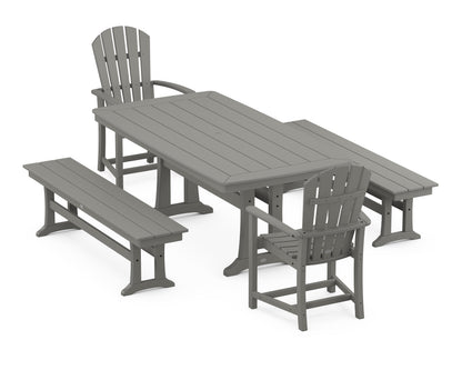 POLYWOOD Palm Coast 5-Piece Dining Set with Trestle Legs - 38" x 73" Table in Slate Grey