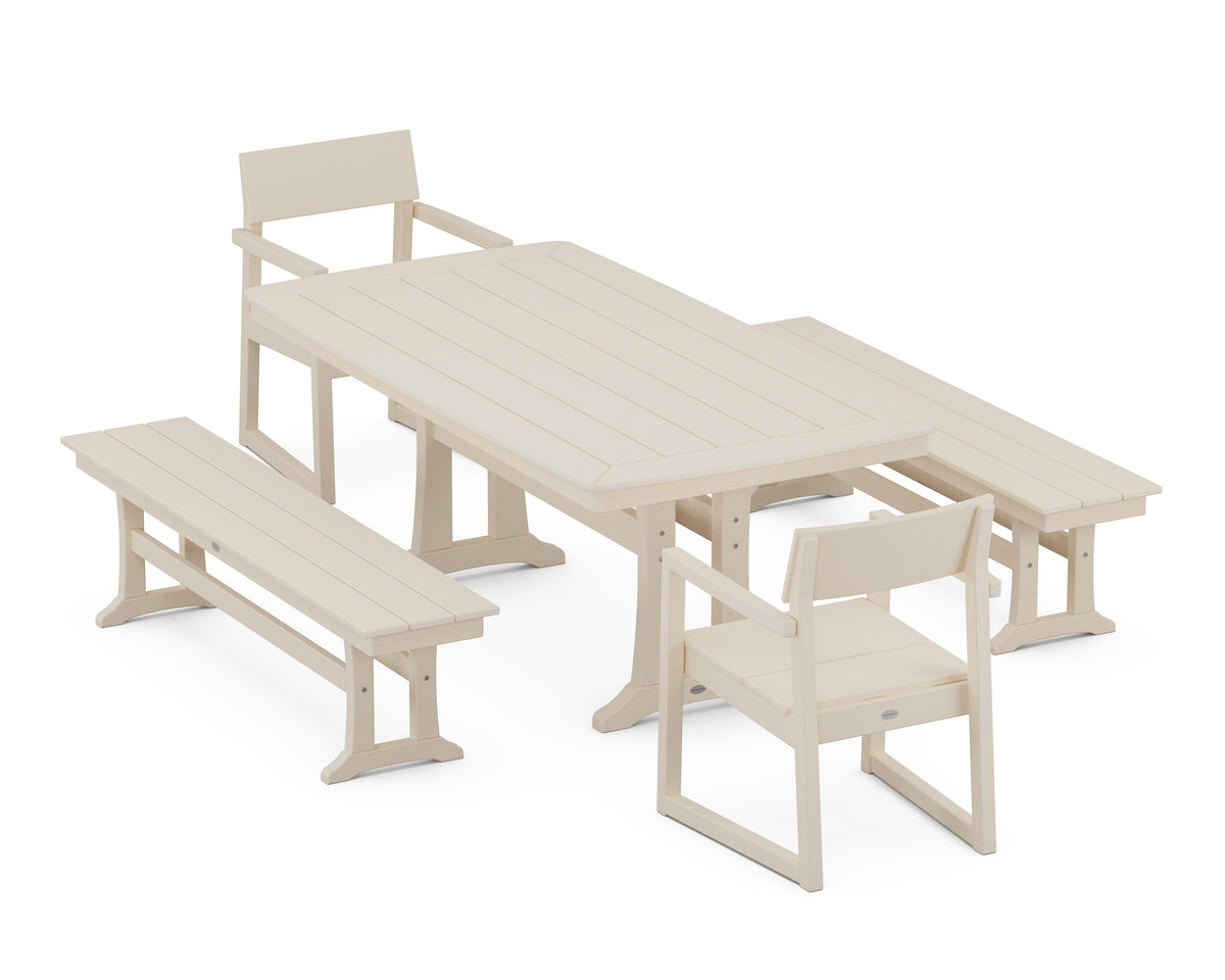 POLYWOOD EDGE 5-Piece Dining Set with Trestle Legs (Nautical Trestle 38" x 73" Table) in Sand