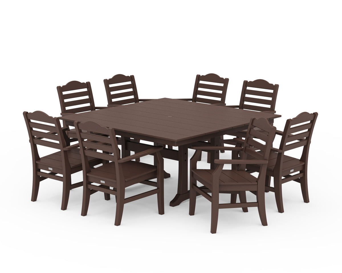 POLYWOOD Savannah 9-Piece Square Farmhouse Dining Set with Trestle Legs in Mahogany
