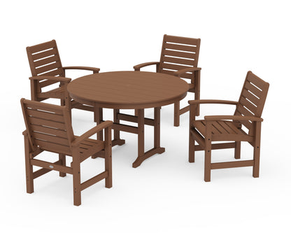 POLYWOOD Signature 5-Piece Round Farmhouse Dining Set in Teak