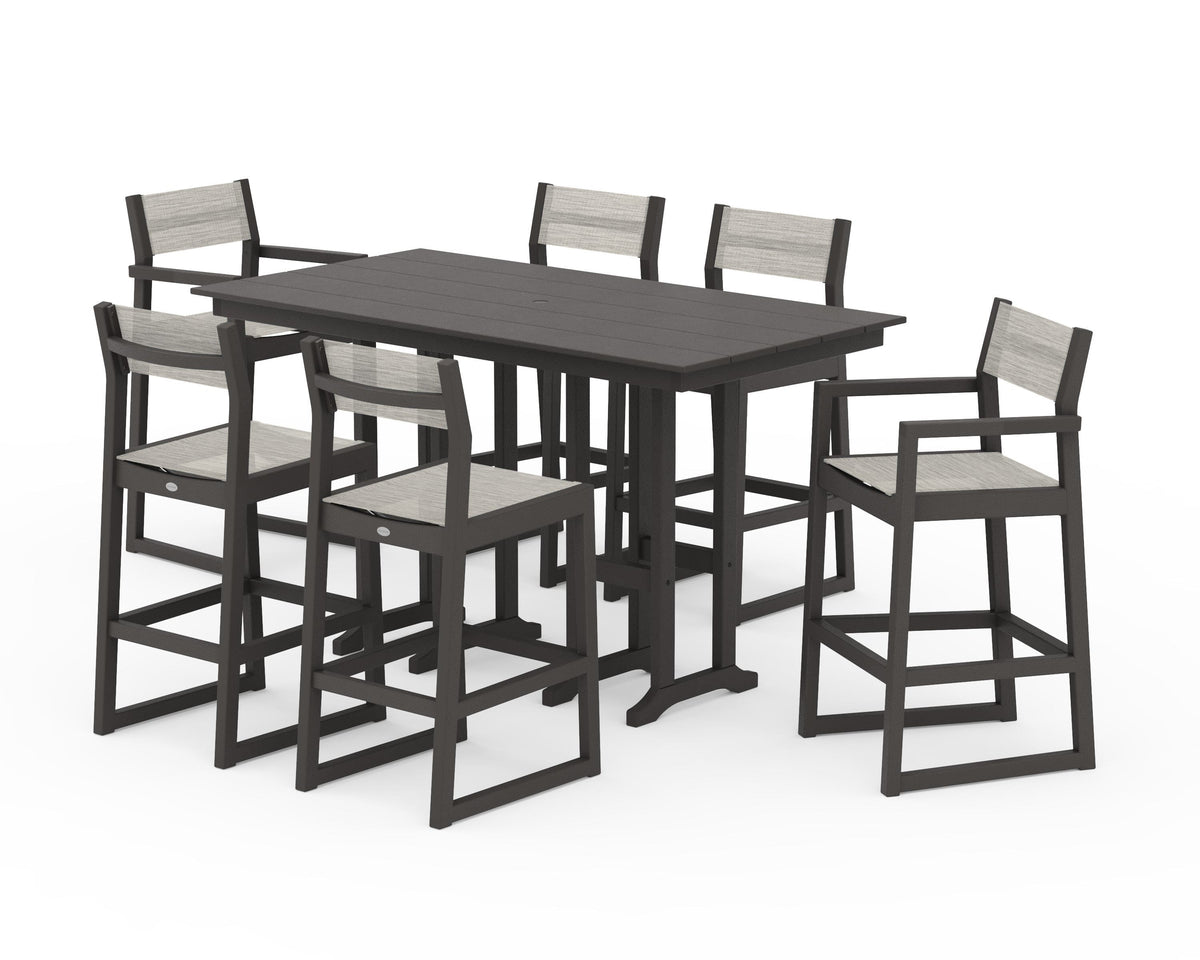 POLYWOOD EDGE Sling 7-Piece Farmhouse Bar Set in Vintage Coffee / Birch