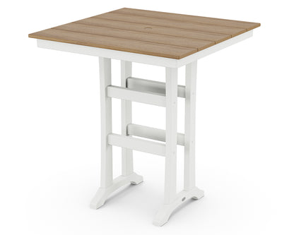 POLYWOOD Farmhouse Trestle 37" Bar Table in White / Natural