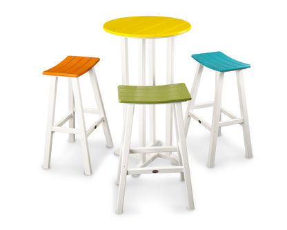 POLYWOOD Contempo 4-Piece Round Saddle Bar Stool Set in White / Tangerine / Lime / Aruba / Lemon