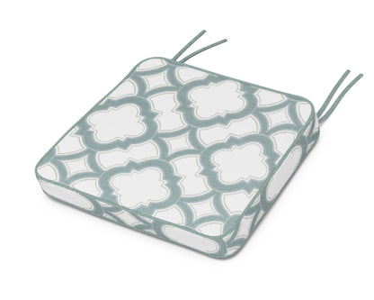 POLYWOOD Chinoiserie Arm Chair Seat Cushion in Trellis Glacier Spa