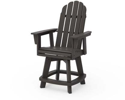 POLYWOOD Vineyard Curveback Adirondack Swivel Counter Chair in Vintage Coffee