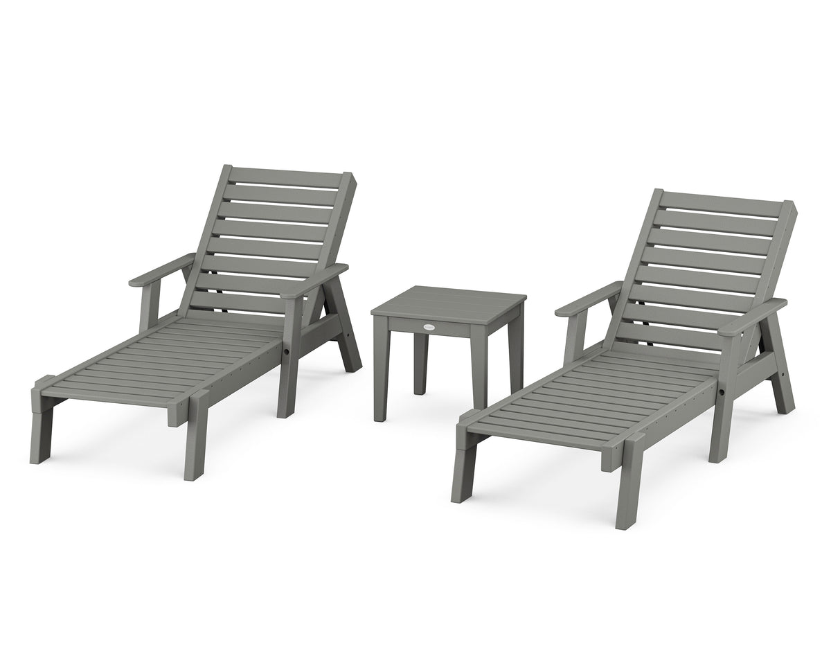 POLYWOOD Captain Chaise 3-Piece Set with Arms in Slate Grey