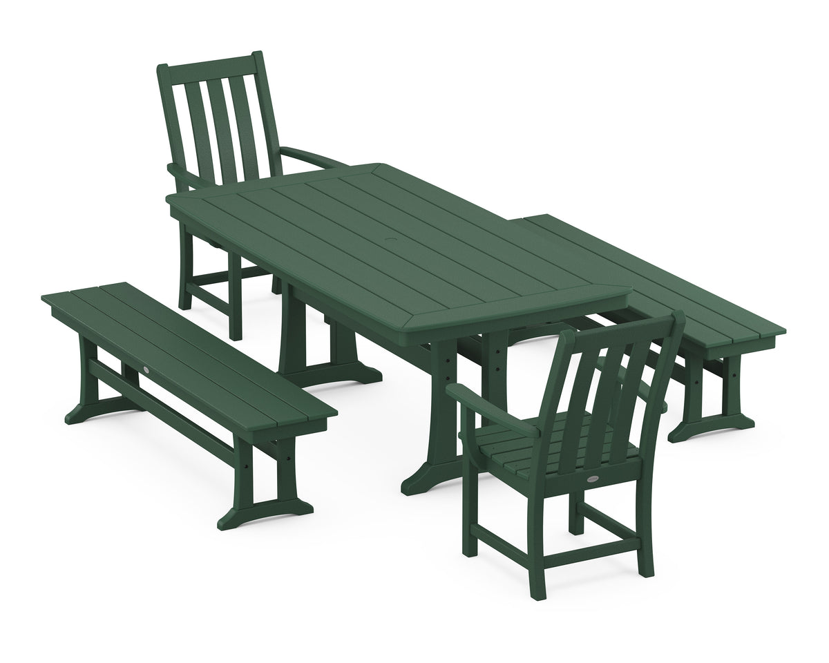 POLYWOOD Vineyard 5-Piece Dining Set with Trestle Legs - 38" x 73" Table in Green