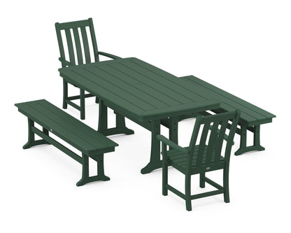 POLYWOOD Vineyard 5-Piece Dining Set with Trestle Legs - 38" x 73" Table in Green