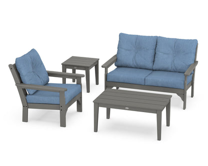 POLYWOOD Vineyard 4-Piece Deep Seating Set with 36" Coffee Table in Slate Grey / Sky Blue