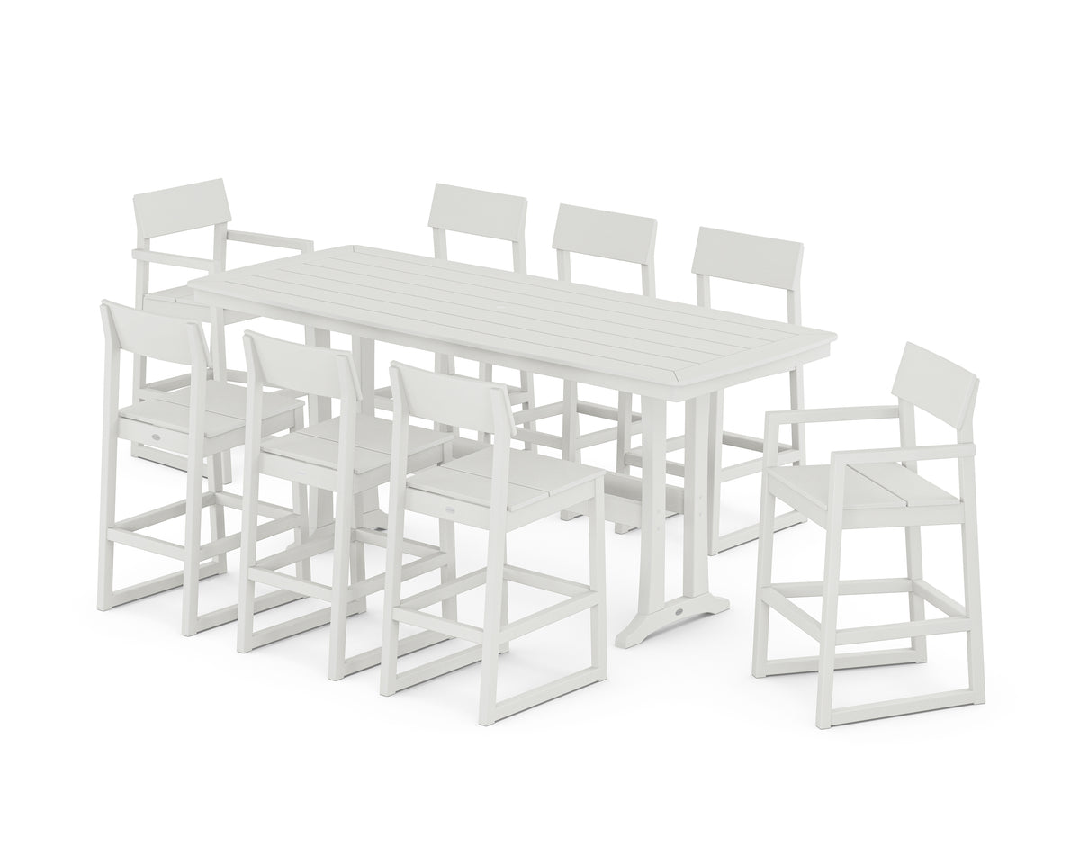 POLYWOOD EDGE 9-Piece Bar Set with Trestle Legs in Vintage White