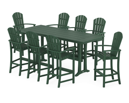 POLYWOOD Palm Coast 9-Piece Farmhouse Bar Set with Trestle Legs in Green
