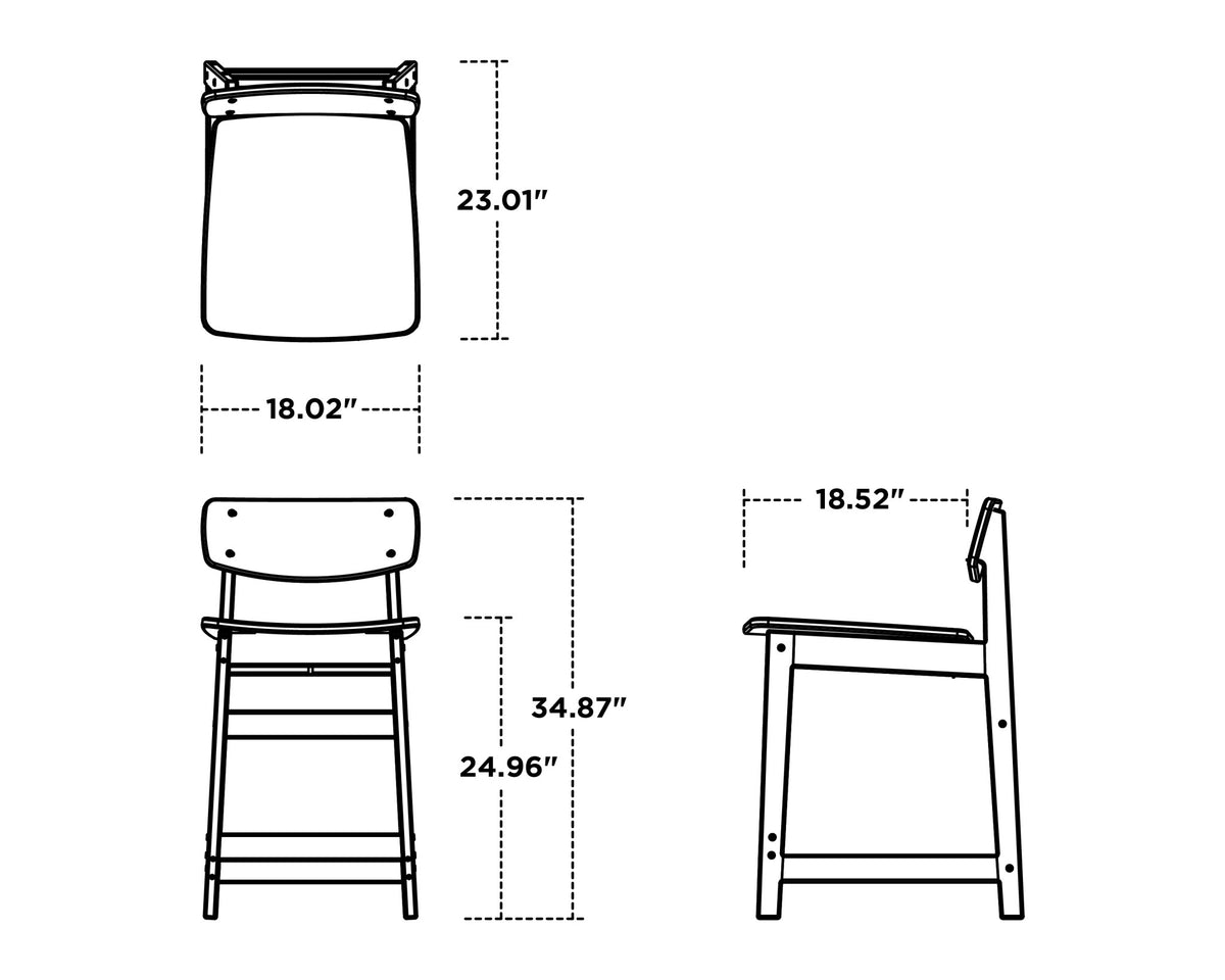 POLYWOOD Modern Studio Urban Lowback Counter Chair dimensions