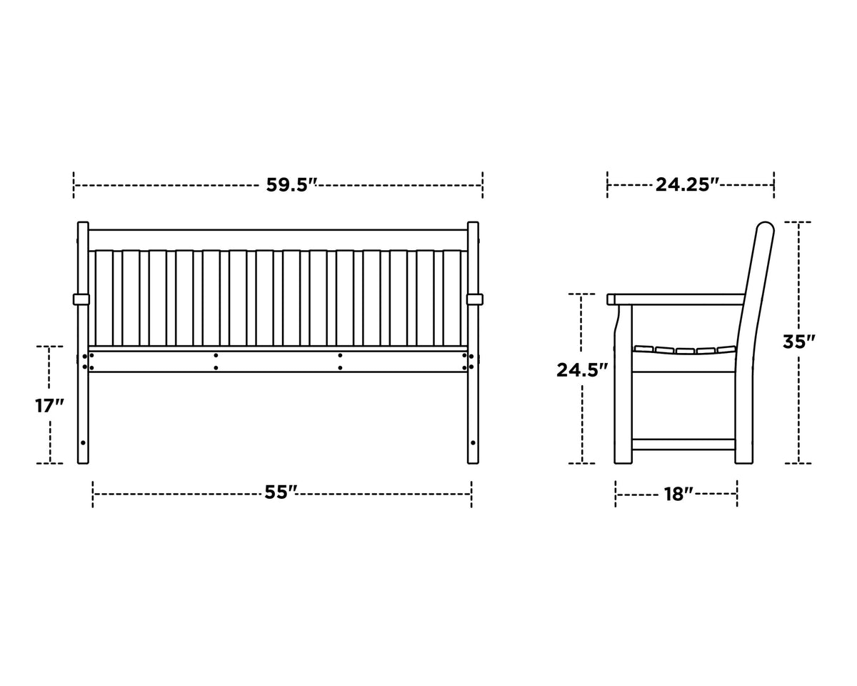 POLYWOOD Traditional Garden 60" Bench dimensions