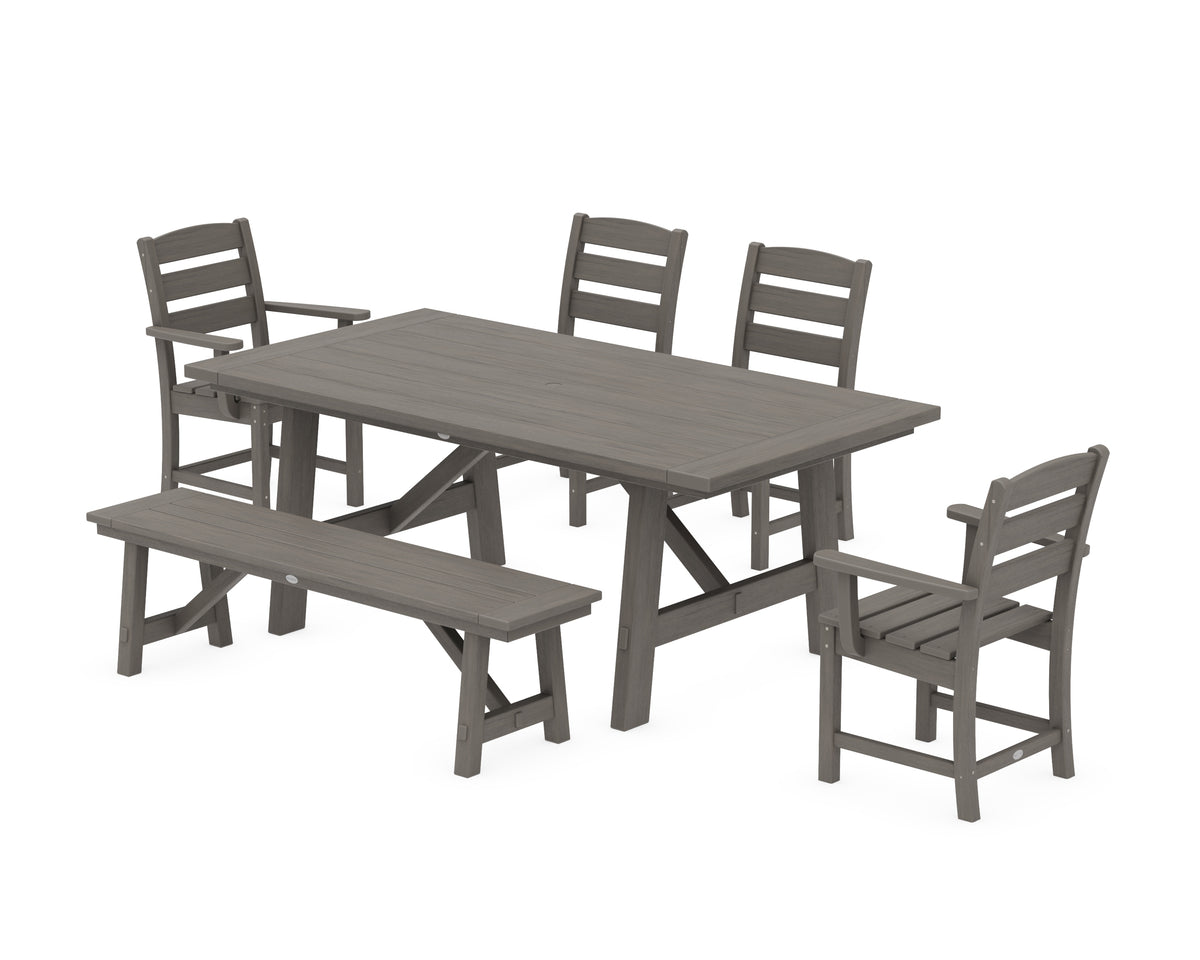 POLYWOOD Lakeside 6-Piece Rustic Farmhouse Dining Set with Bench in Driftwood