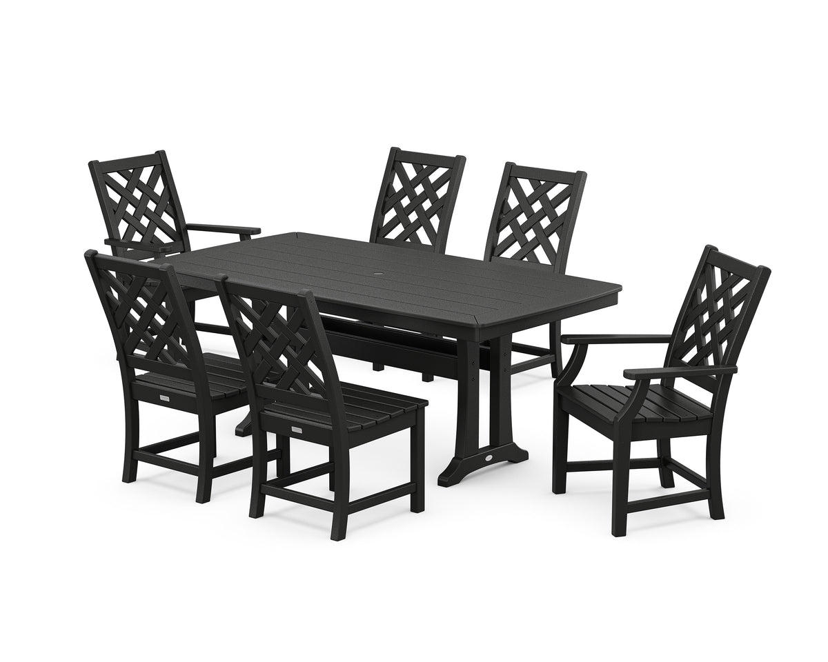 POLYWOOD Wovendale 7-Piece Dining Set with Trestle Legs in Black