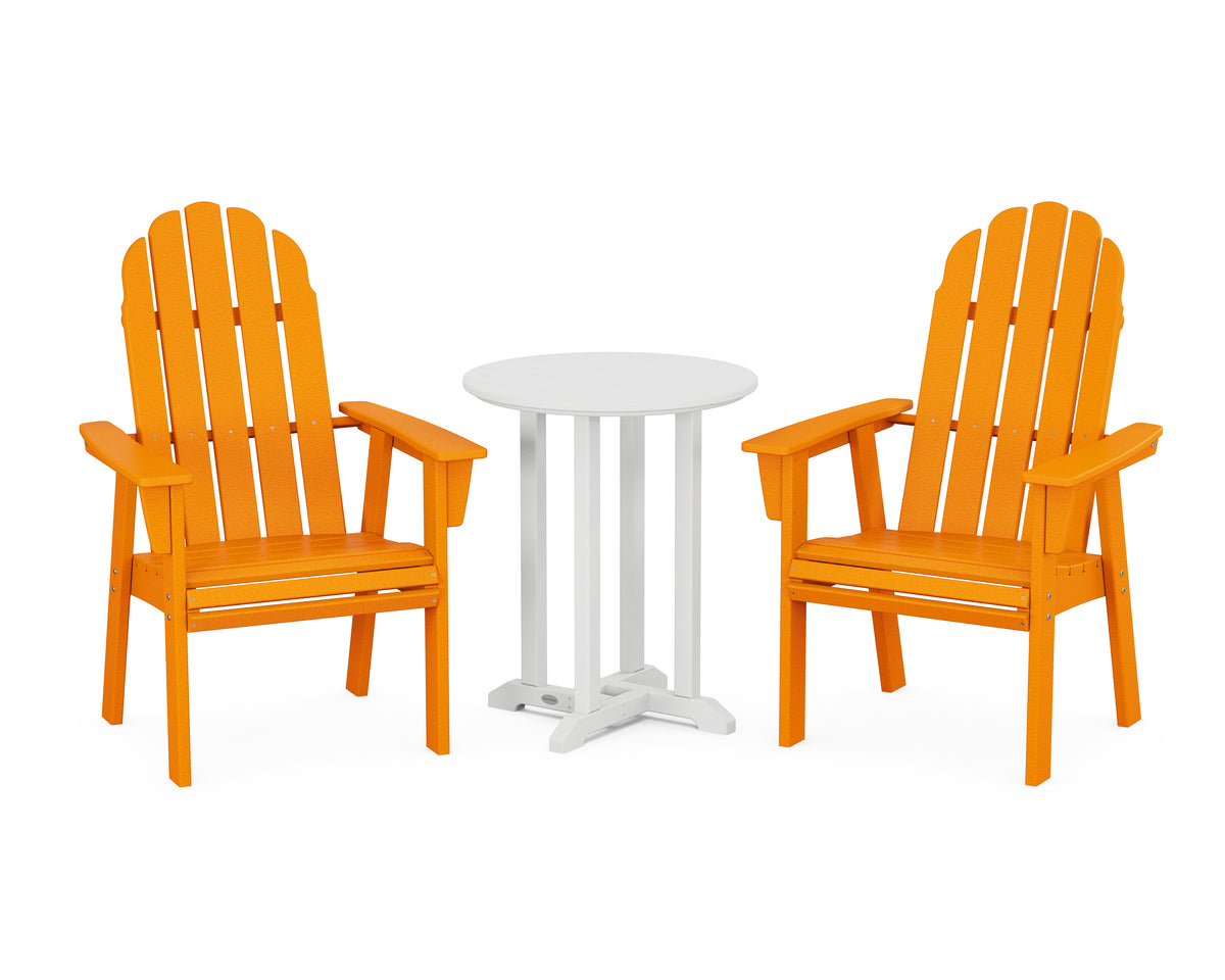 POLYWOOD Vineyard Adirondack 3-Piece Round Bistro Dining Set in Tangerine / White