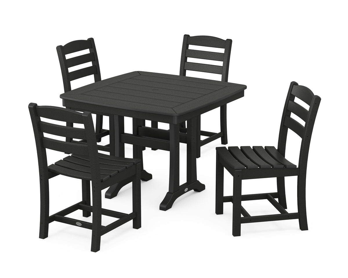 POLYWOOD La Casa Café Side Chair 5-Piece Dining Set with Trestle Legs - 37" Table in Black