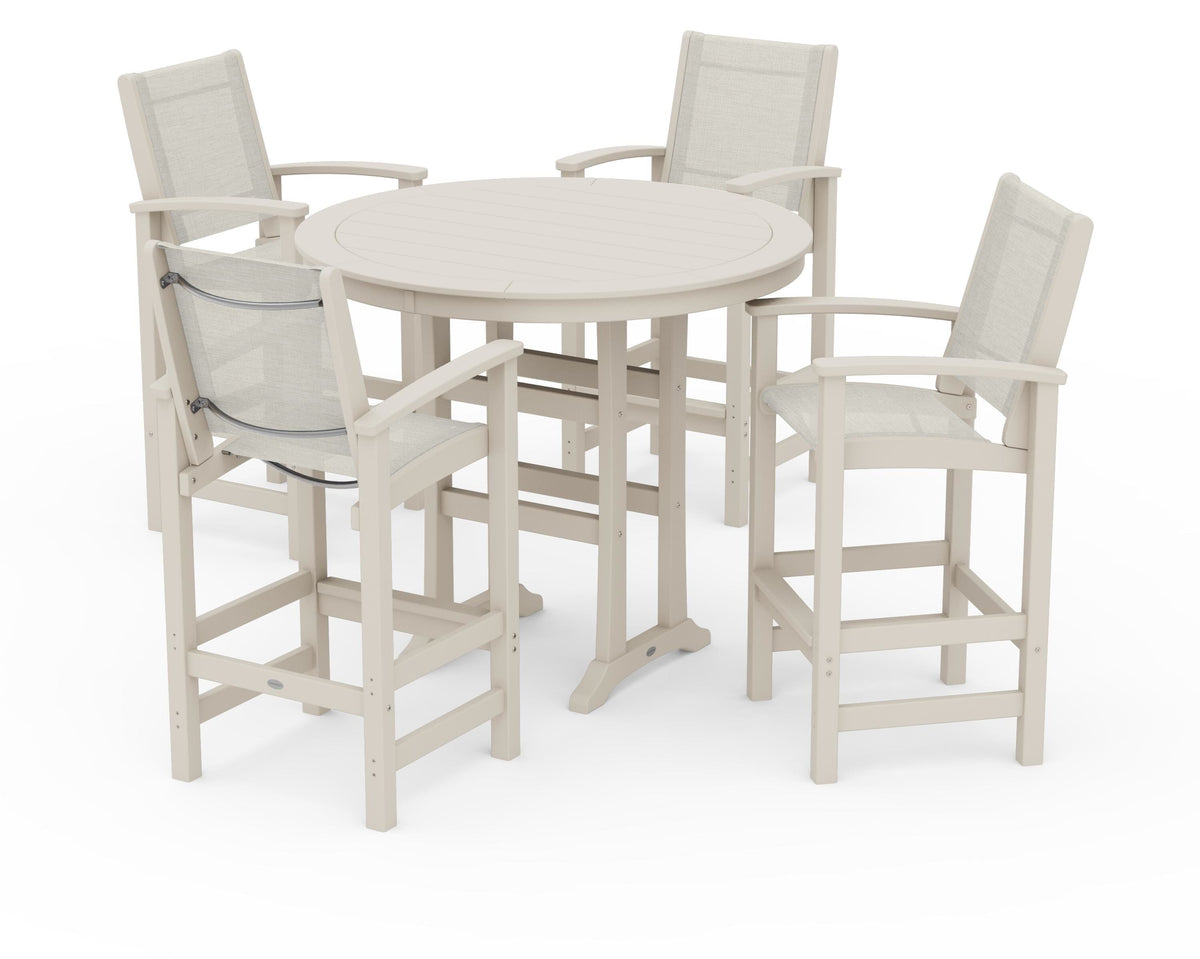 POLYWOOD Coastal 5-Piece Nautical Trestle Bar Set in Sand / Parchment