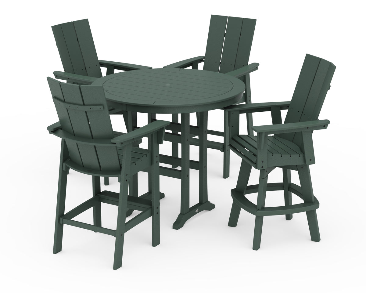 POLYWOOD Modern Adirondack 5-Piece Nautical Trestle Round Bar Set with Swivels in Green