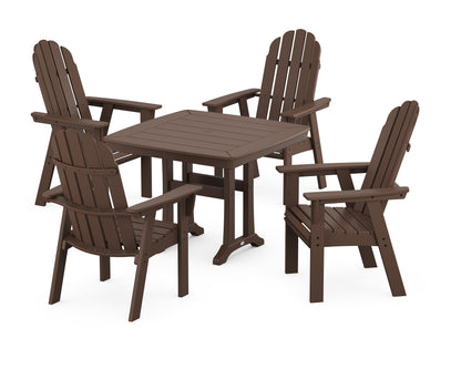 POLYWOOD Vineyard Adirondack 5-Piece Dining Set with Trestle Legs - 37" Table in Mahogany