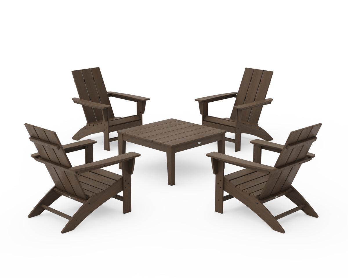 POLYWOOD 5-Piece Modern Adirondack Chair Conversation Set with 36" Conversation Table in Kona