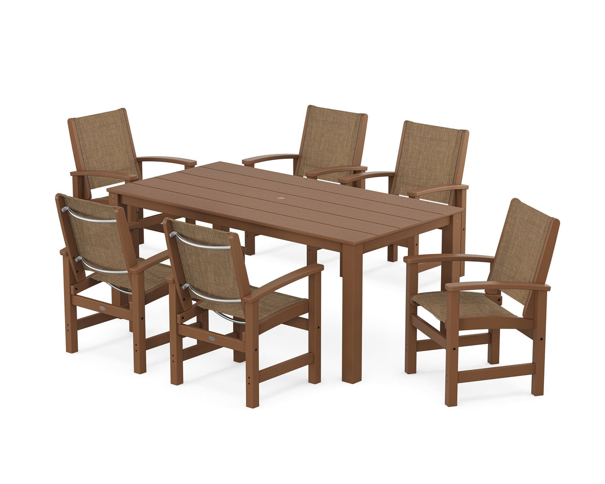 POLYWOOD Coastal 7-Piece Parsons Dining Set in Teak / Burlap