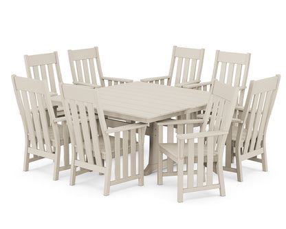 POLYWOOD Acadia 9-Piece Square Farmhouse Dining Set with Trestle Legs in Sand