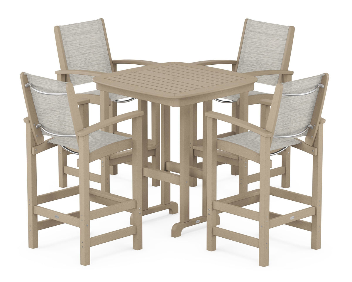 POLYWOOD Coastal 5-Piece Bar Set in Vintage Sahara / Birch