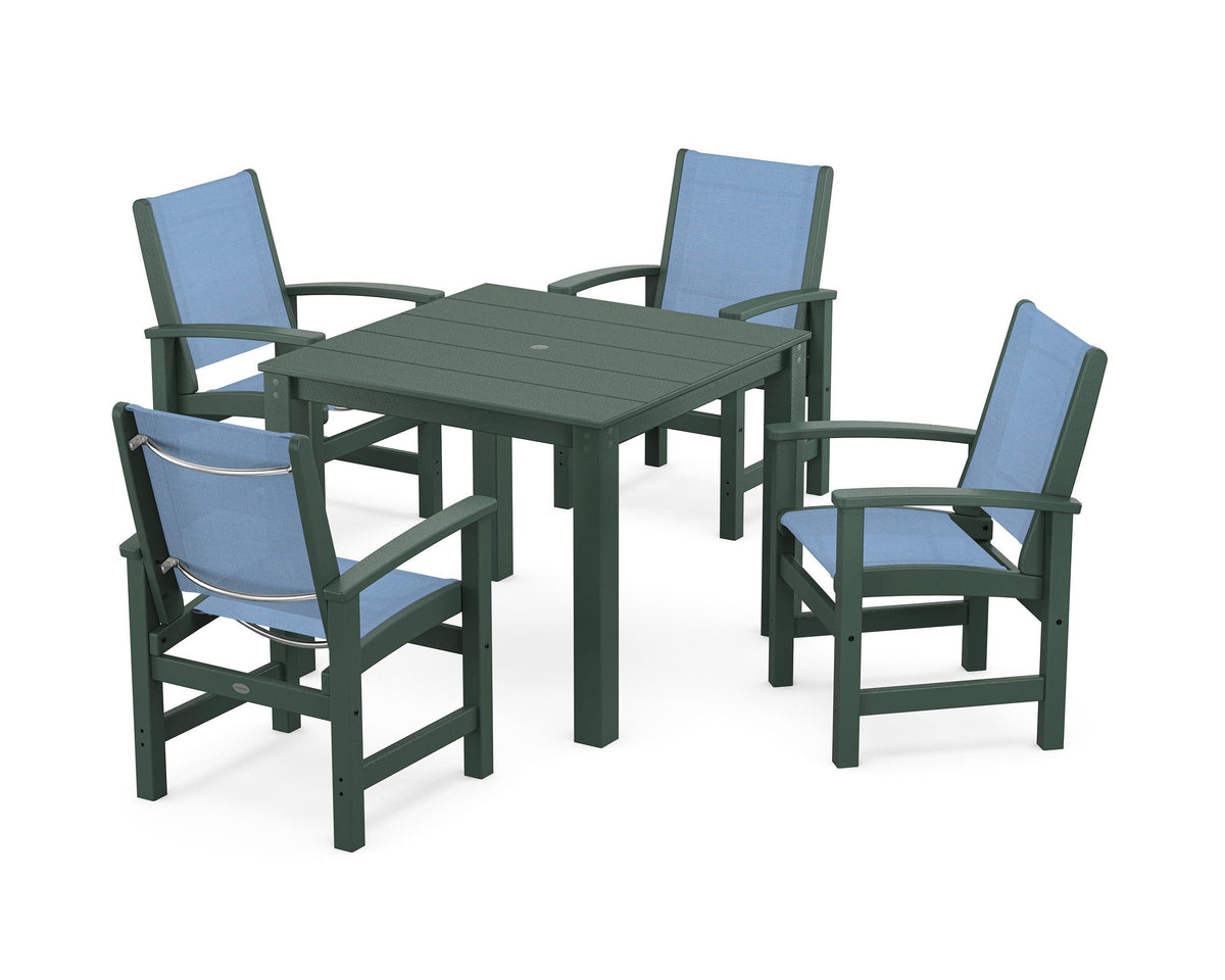 POLYWOOD Coastal 5-Piece Parsons Dining Set in Green / Poolside