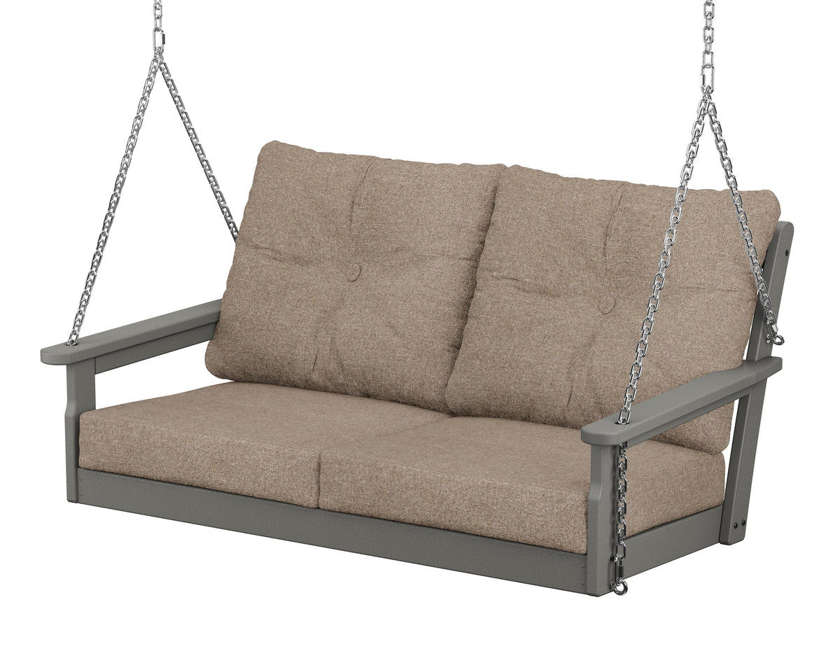 POLYWOOD Vineyard Deep Seating Swing in Slate Grey / Spiced Burlap