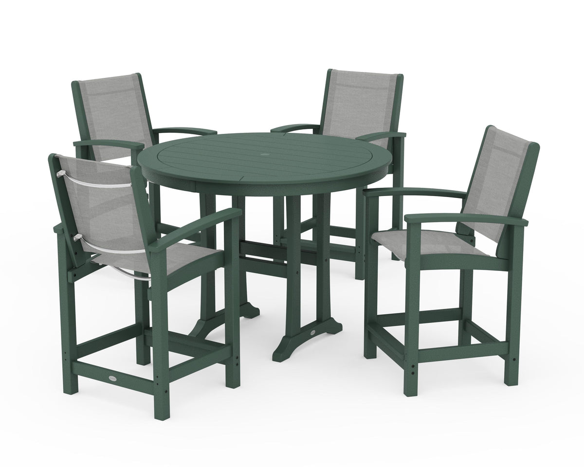 POLYWOOD Coastal 5-Piece Counter Set in Green / Metallic