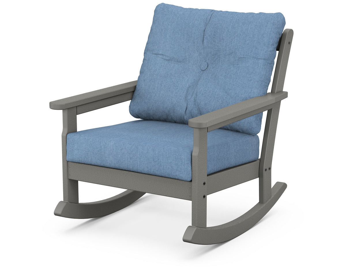 POLYWOOD Vineyard Deep Seating Rocking Chair in Slate Grey / Sky Blue