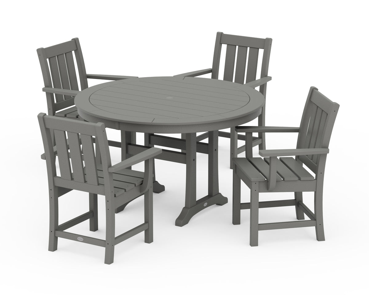 POLYWOOD Oxford 5-Piece Round Dining Set with Trestle Legs in Slate Grey