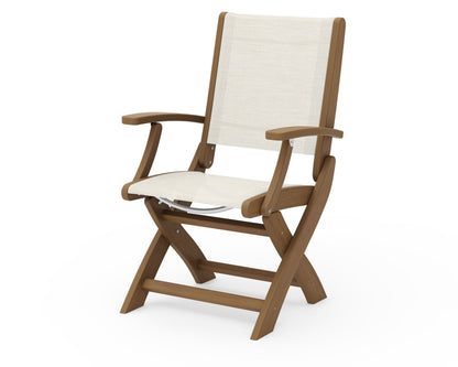 POLYWOOD Coastal Folding Chair in Natural with Natural arms and Parchment sling