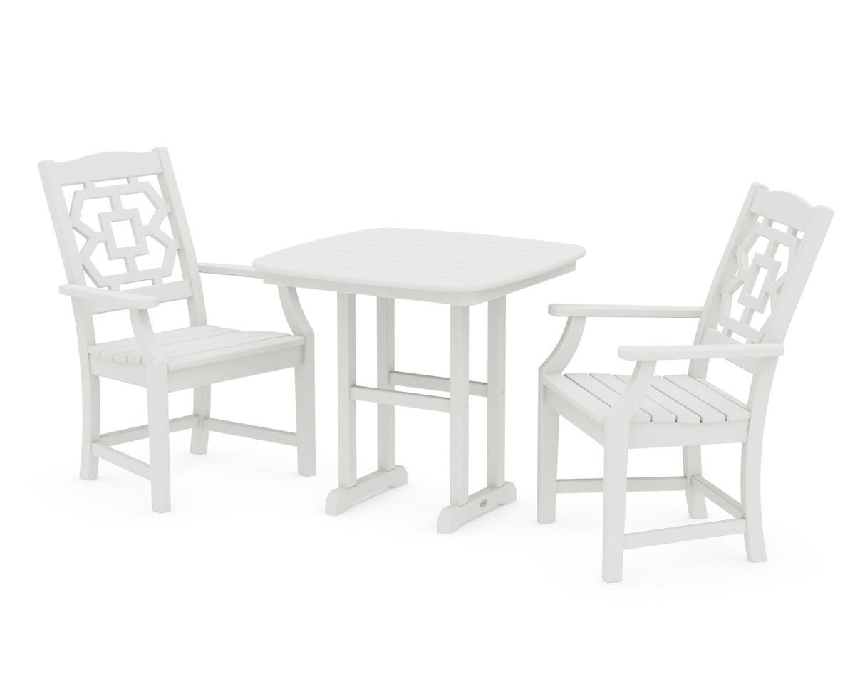 POLYWOOD Chinoiserie 3-Piece Dining Set in Vintage White
