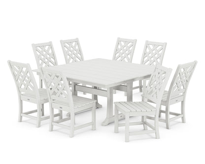 POLYWOOD Wovendale Side Chair 9-Piece Square Farmhouse Dining Set with Trestle Legs in White