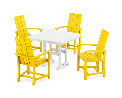 POLYWOOD Modern Adirondack 5-Piece Farmhouse Dining Set - 37" Table in Lemon / White