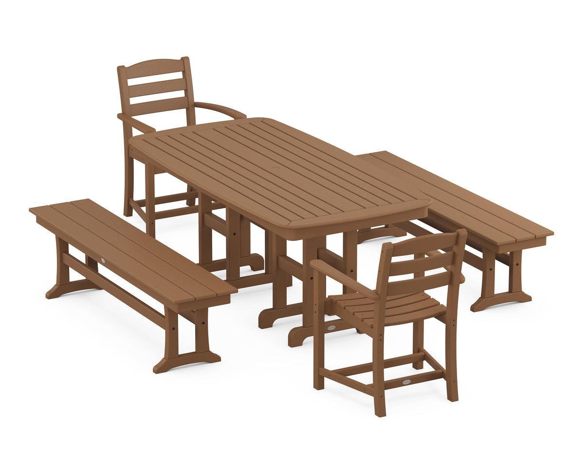 POLYWOOD La Casa Café 5-Piece Dining Set with Benches - 37" x 72" Table in Teak
