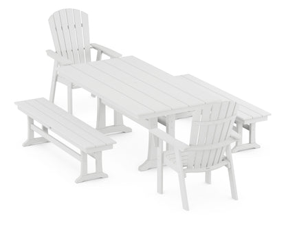 POLYWOOD Nautical Adirondack 5-Piece Farmhouse Dining Set with Trestle Legs - 37" x 72" Table in White