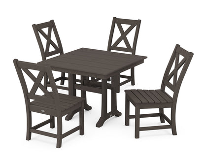 POLYWOOD Braxton Side Chair 5-Piece Farmhouse Dining Set with Trestle Legs in Vintage Coffee