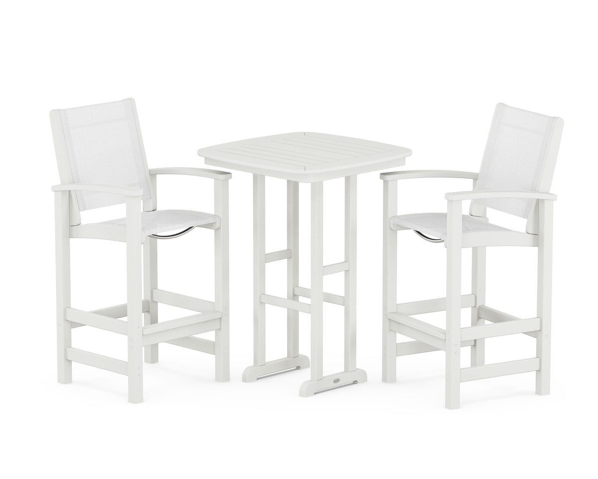 POLYWOOD Coastal 3-Piece Bar Set in Vintage White / White