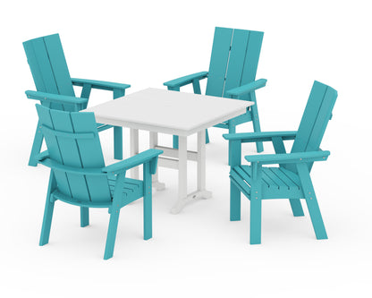 POLYWOOD Modern Curveback Adirondack 5-Piece Farmhouse Dining Set in Aruba / White
