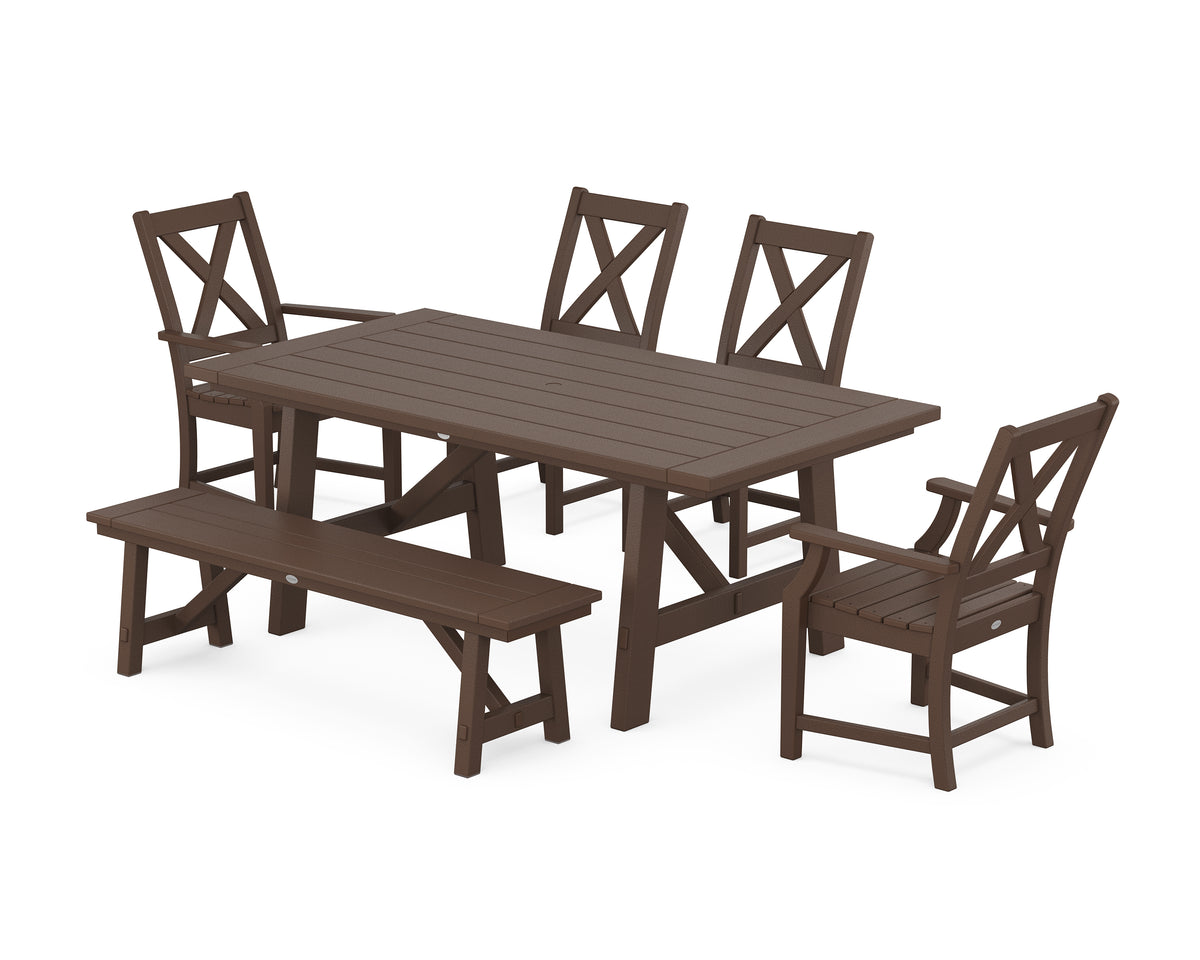 POLYWOOD Braxton 6-Piece Rustic Farmhouse Dining Set with Trestle Legs in Mahogany