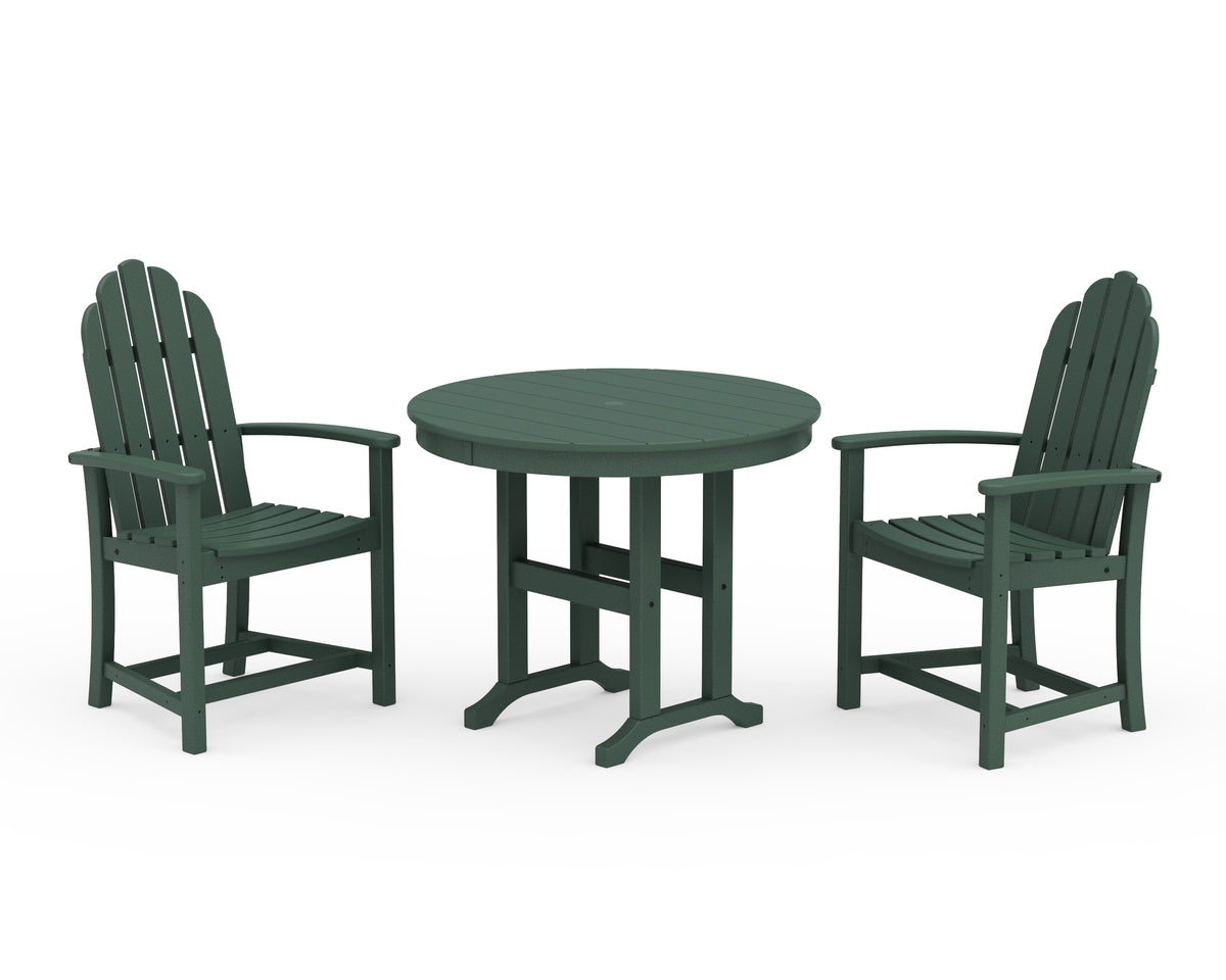 POLYWOOD Classic Adirondack 3-Piece Round Dining Set in Green