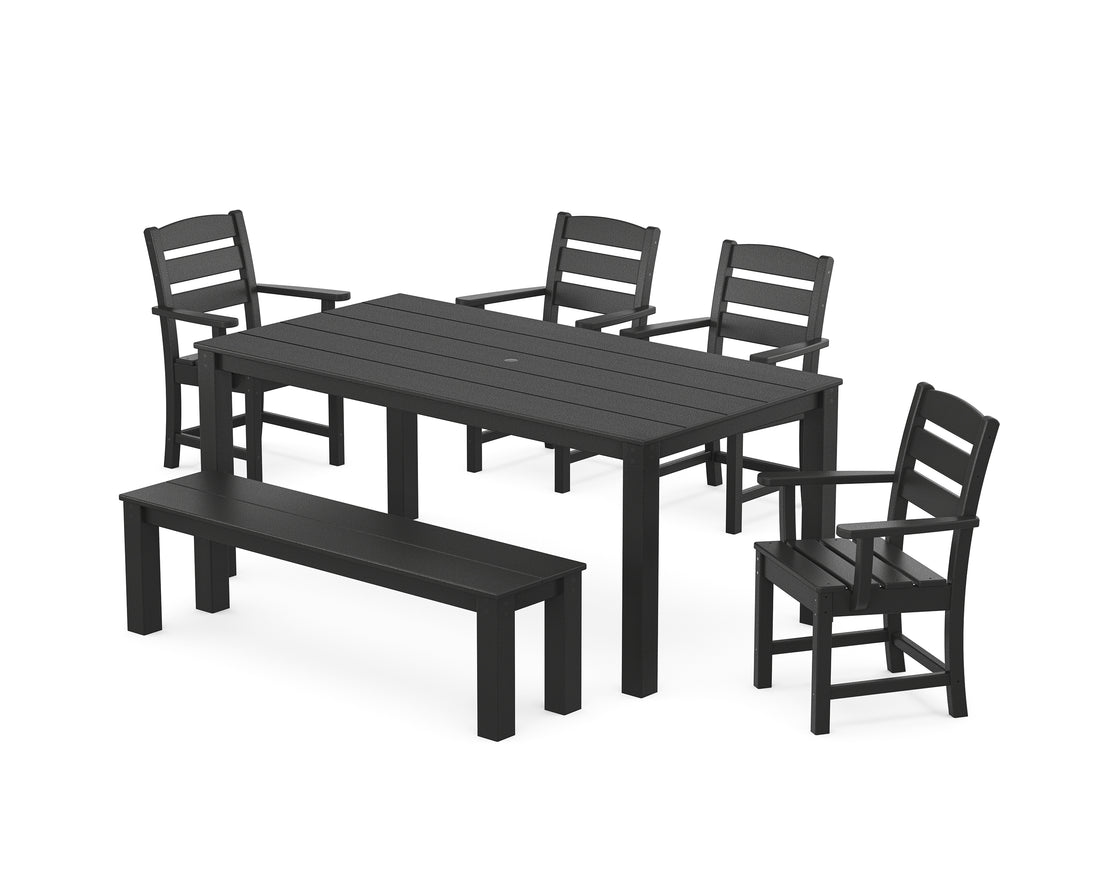 POLYWOOD Lakeside 6-Piece Parsons Dining Set with Bench in Black