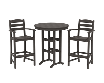 POLYWOOD La Casa Café 3-Piece Round Farmhouse Bar Set in Vintage Coffee