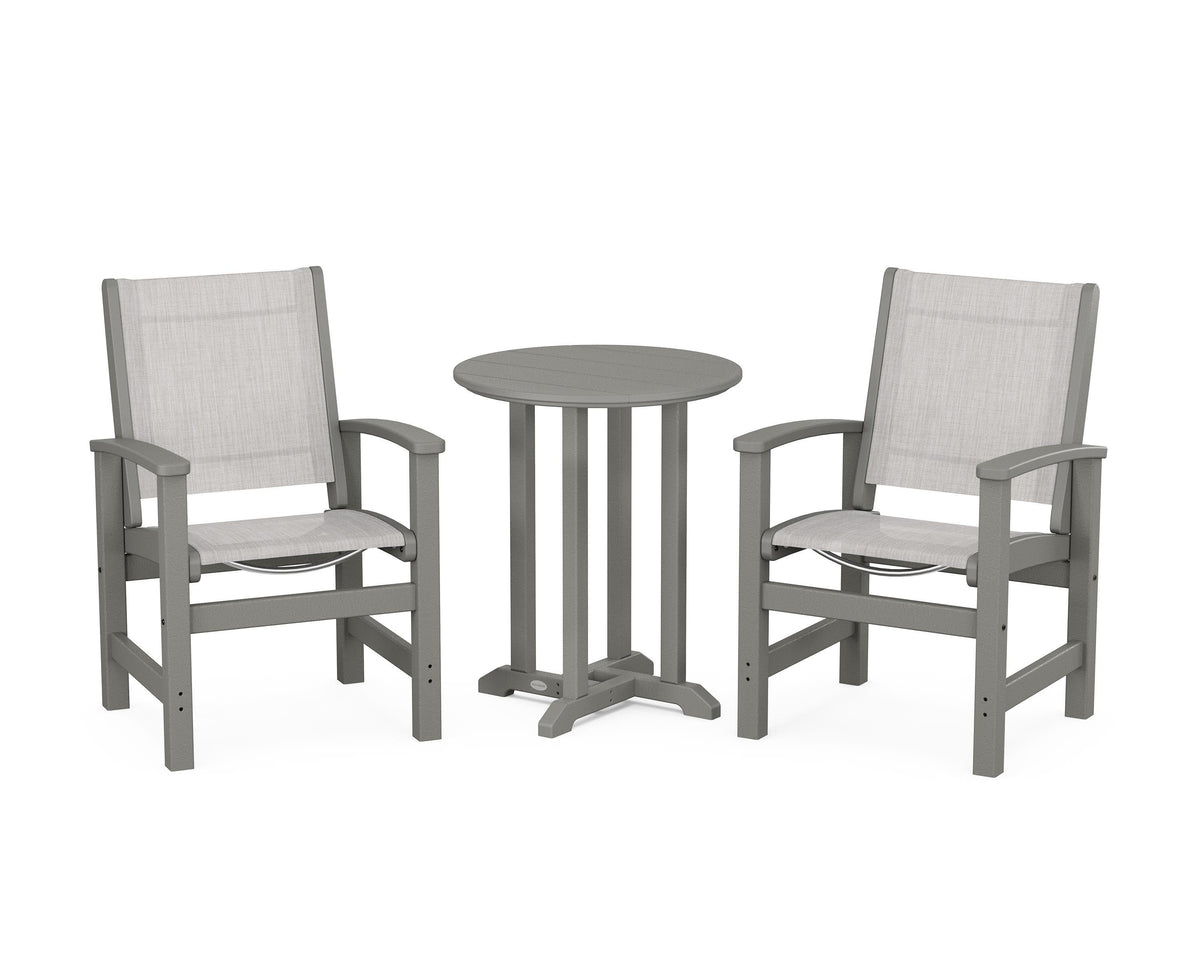 POLYWOOD Coastal 3-Piece Round Bistro Dining Set in Slate Grey / Parchment
