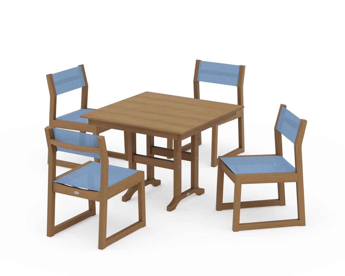 POLYWOOD EDGE Sling Side Chair 5-Piece Farmhouse Dining Set in Natural / Poolside