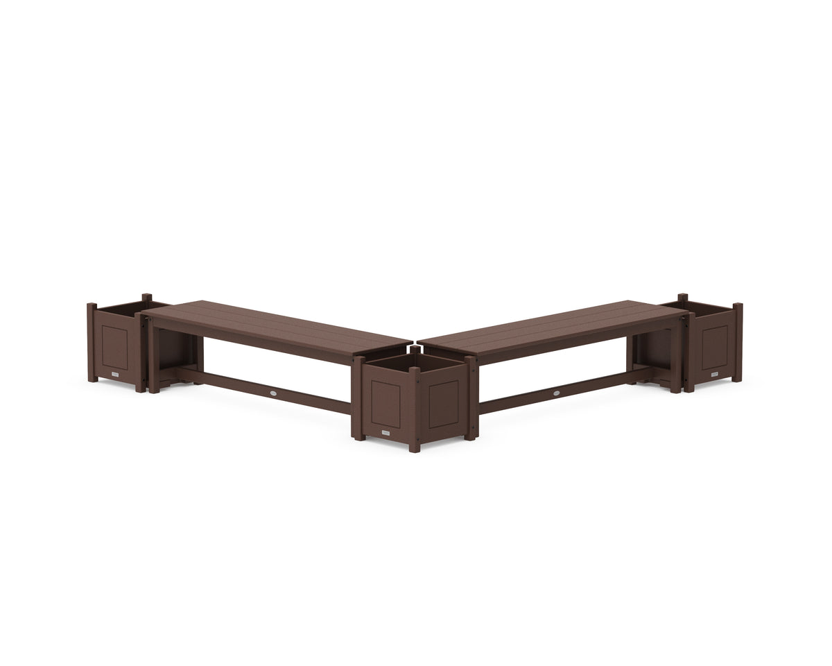 POLYWOOD 60" Country Living L-Shaped Planter Bench Corner Set in Mahogany